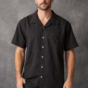 Harrington Black Camp Collar Shirt Rayon Blend Minimalist Resort Mens S